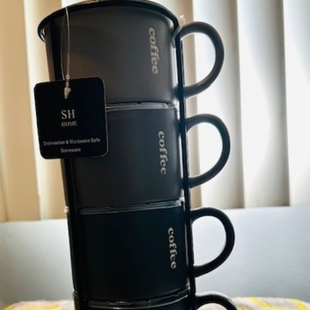 4 Coffee Cups, With Cup Holder